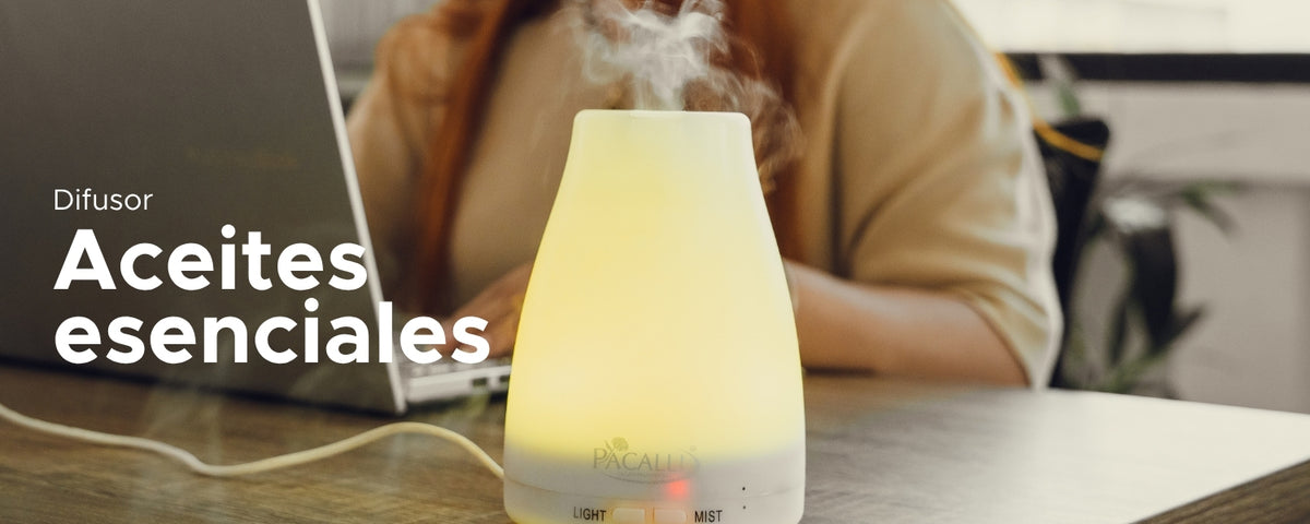 Difusor de Aceites Esenciales PACALLI · Portátil con Luz LED Regulable · 120 ml