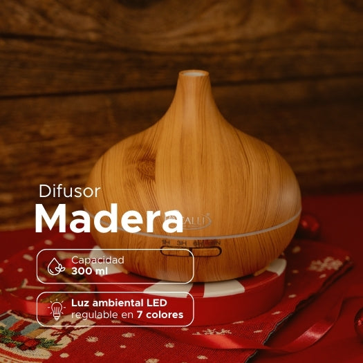 Difusor Color Madera PACALLI · Niebla Continua y Luz Ambiental Regulable · 300 ml