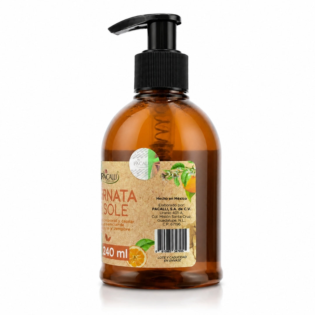Jabón Liquido Giornata di Sole PACALLI · Con Extracto de Romero y Aceite Esencial de Naranja · 240 ml