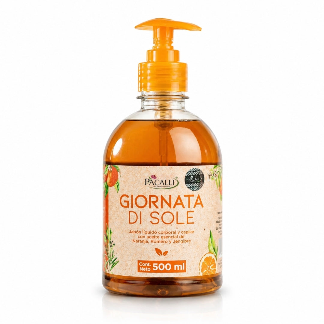 Jabón Liquido Giornata di Sole · Con Extracto de Romero y Aceite Esencial de Naranja · 500 ml