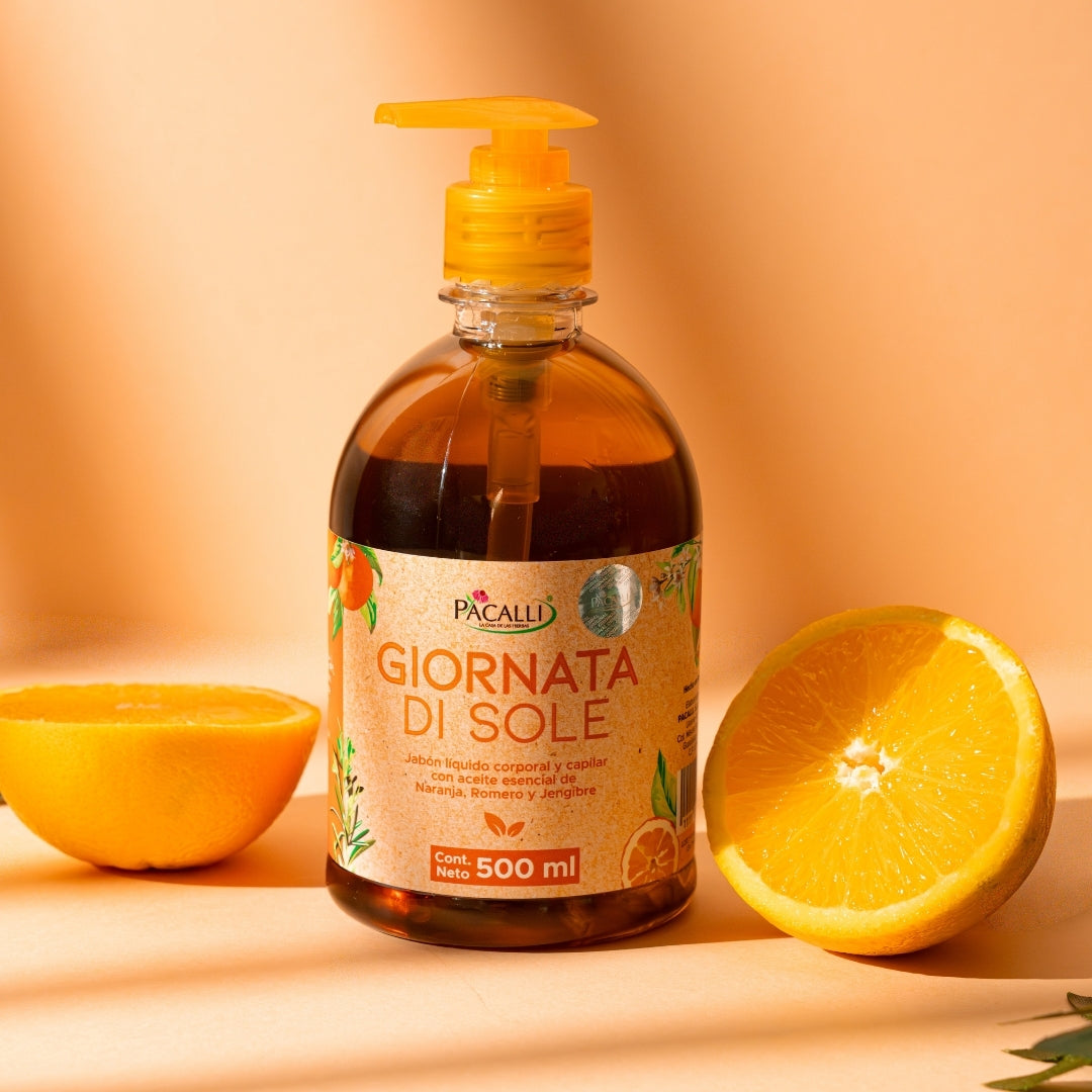 Jabón Liquido Giornata di Sole · Con Extracto de Romero y Aceite Esencial de Naranja · 500 ml