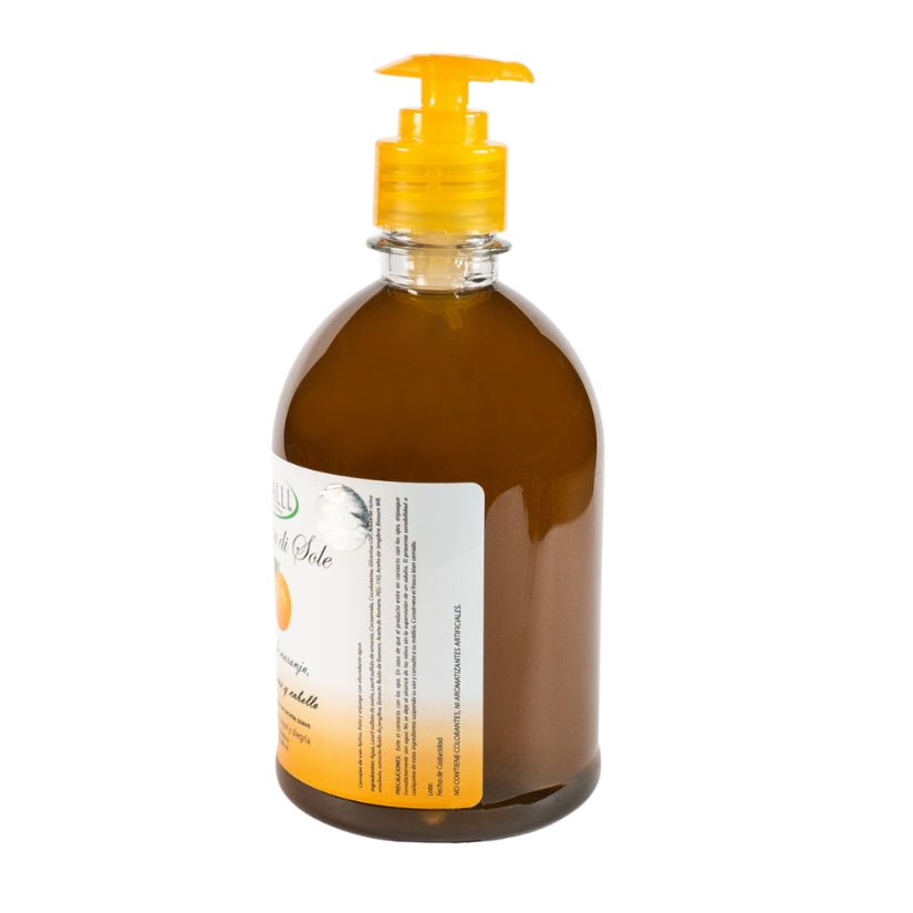 Jabón Liquido Giornata di Sole PACALLI · Con Extracto de Romero y Aceite Esencial de Naranja · 500 ml