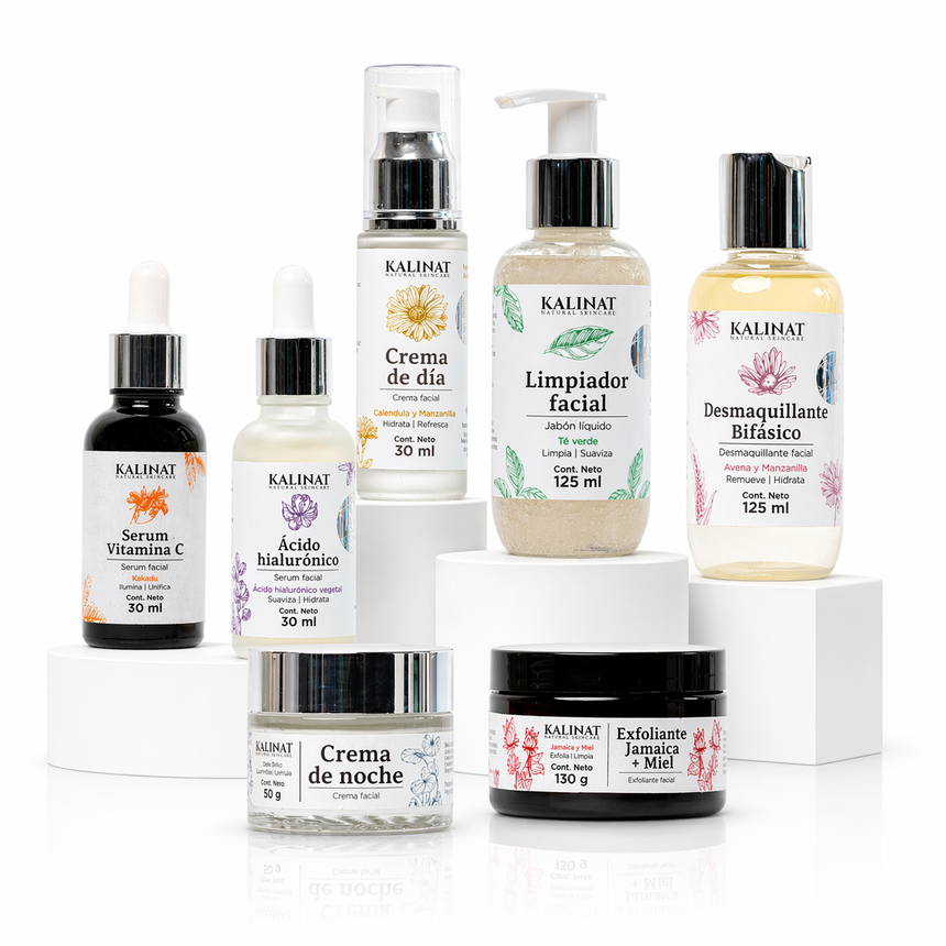 Kit Completo Kalinat · 7 piezas (Mi rutina de día + Mi rutina de noche + Exfoliante Jamaica y Miel)