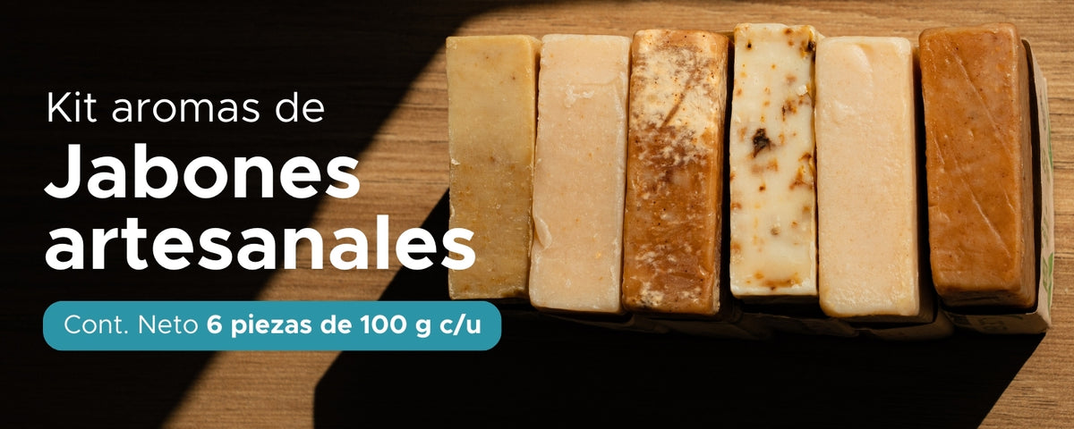 Kit Aromas de Jabones Artesanales PACALLI · 6 Piezas · Aloe Vera, Arroz, Coco, Lavanda, Romero y Vainilla · 100 g c/u