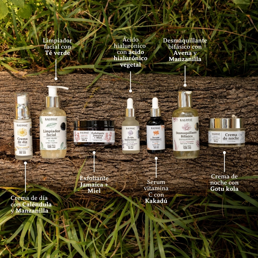 Kit Completo Kalinat · 7 piezas (Mi rutina de día + Mi rutina de noche + Exfoliante Jamaica y Miel)
