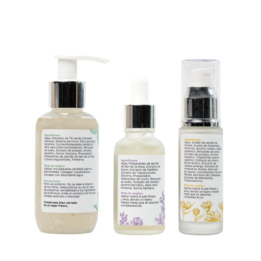 Kit Mi rutina de día Kalinat · 3 piezas (Limpiador Facial, Ácido hialurónico serum y Crema de día)