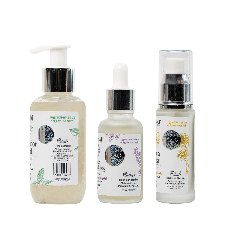 Kit Mi rutina de día Kalinat · 3 piezas (Limpiador Facial, Ácido hialurónico serum y Crema de día)