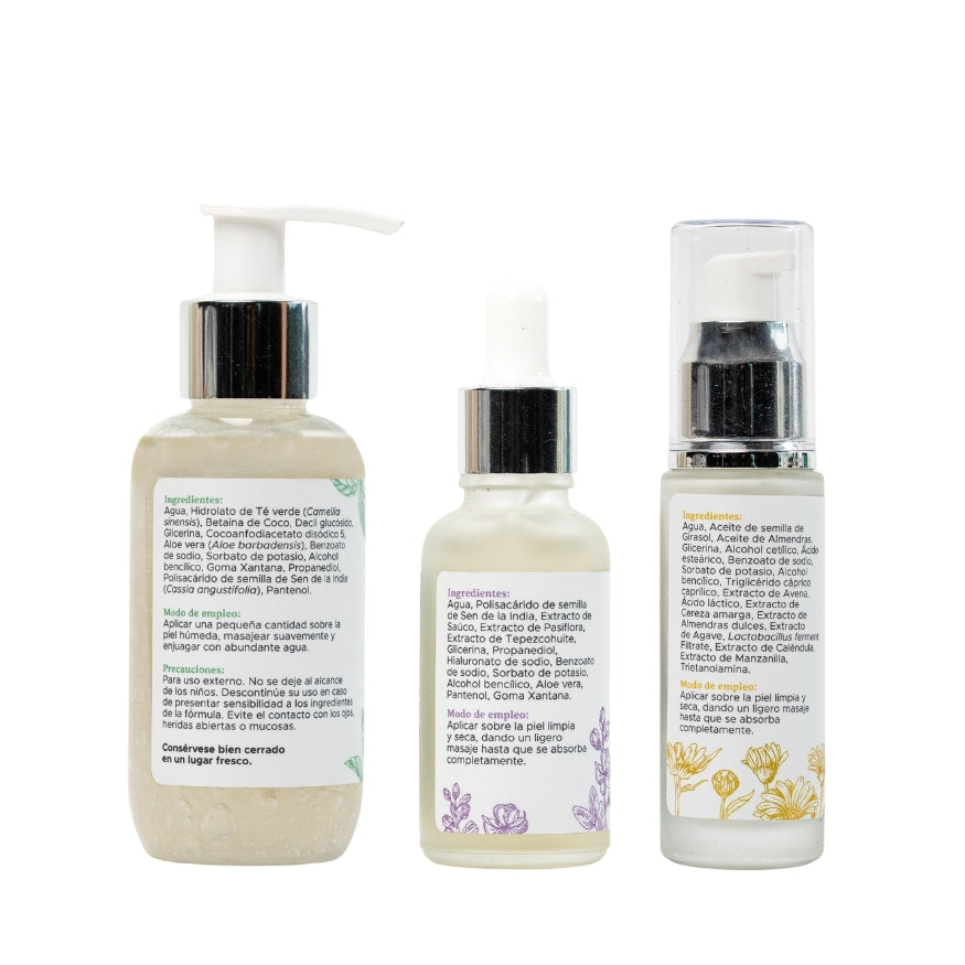 Kit Mi rutina de día Kalinat · 3 piezas (Limpiador Facial, Ácido hialurónico serum y Crema de día)