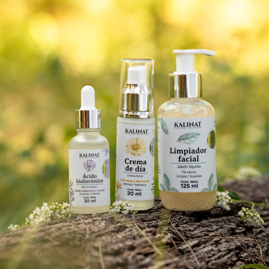 Kit Mi rutina de día Kalinat · 3 piezas (Limpiador Facial, Ácido hialurónico serum y Crema de día)