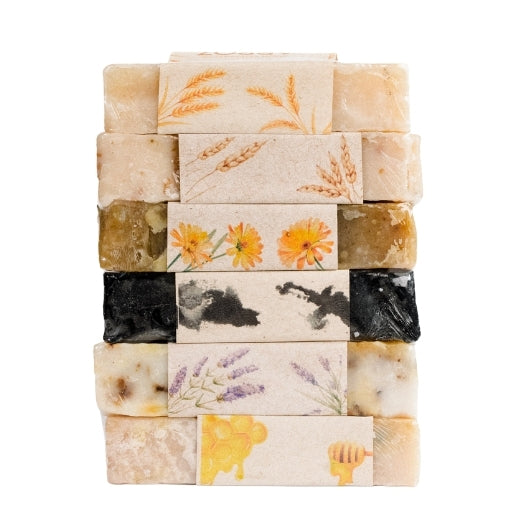 Kit de Jabones Artesanales PACALLI · 6 Piezas · Arroz, Avena, Caléndula, Carbón Activado, Lavanda y Miel de Abeja · 100 g c/u
