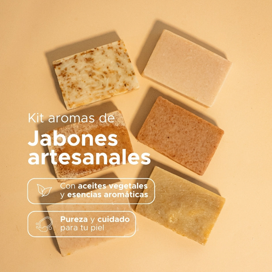 Kit Aromas de Jabones Artesanales PACALLI · 6 Piezas · Aloe Vera, Arroz, Coco, Lavanda, Romero y Vainilla · 100 g c/u