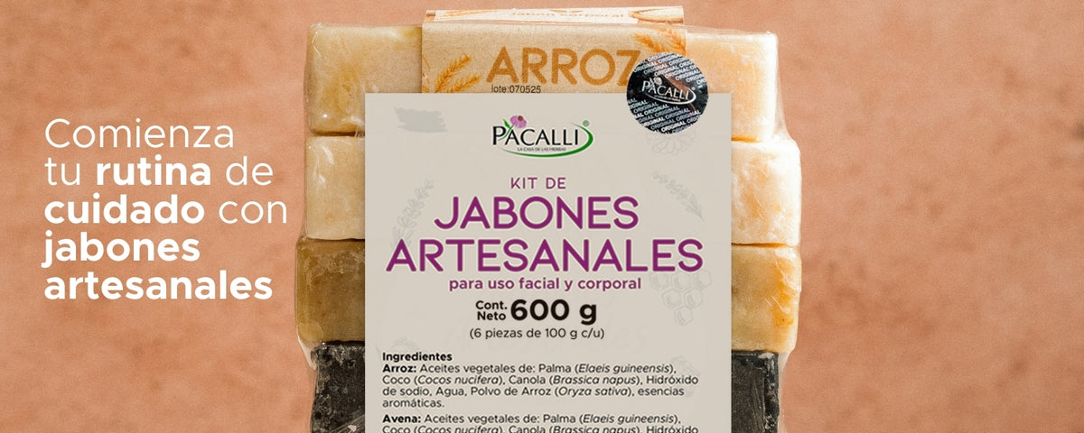 Kit de Jabones Artesanales PACALLI · 6 Piezas · Arroz, Avena, Caléndula, Carbón Activado, Lavanda y Miel de Abeja · 100 g c/u