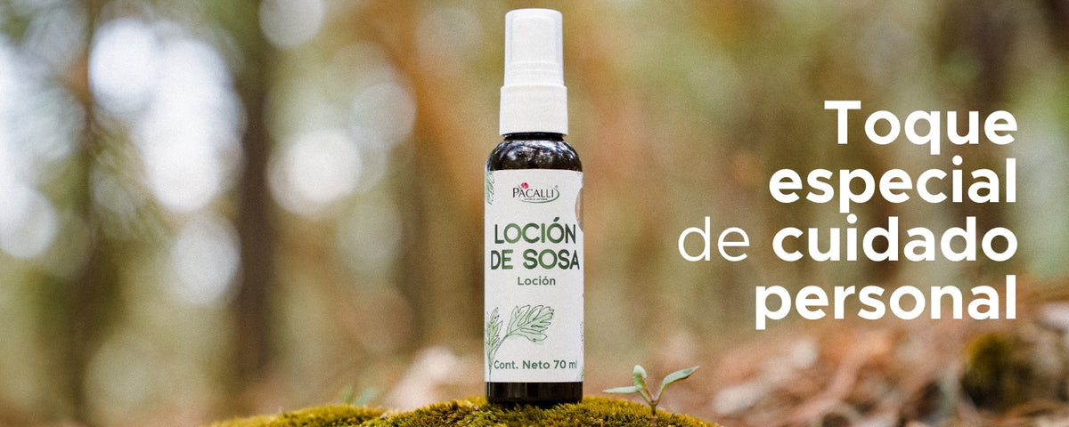 Loción de Sosa PACALLI · Extracto de Sosa, Larrea y Aceites de Origen Natural · 70 ml