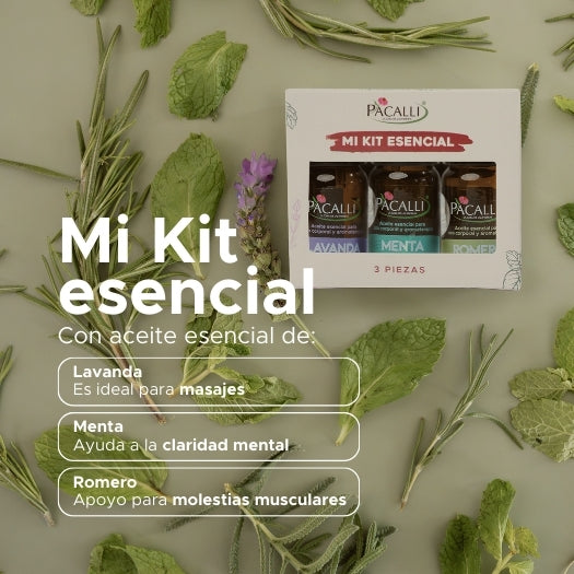 Mi Kit Esencial PACALLI · Lavanda, Menta y Romero · 3 x 10 ml