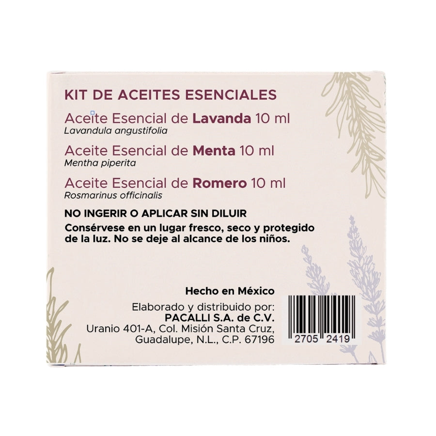 Mi Kit Esencial PACALLI · Lavanda, Menta y Romero · 3 x 10 ml