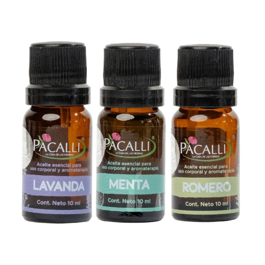 Mi Kit Esencial PACALLI · Lavanda, Menta y Romero · 3 x 10 ml