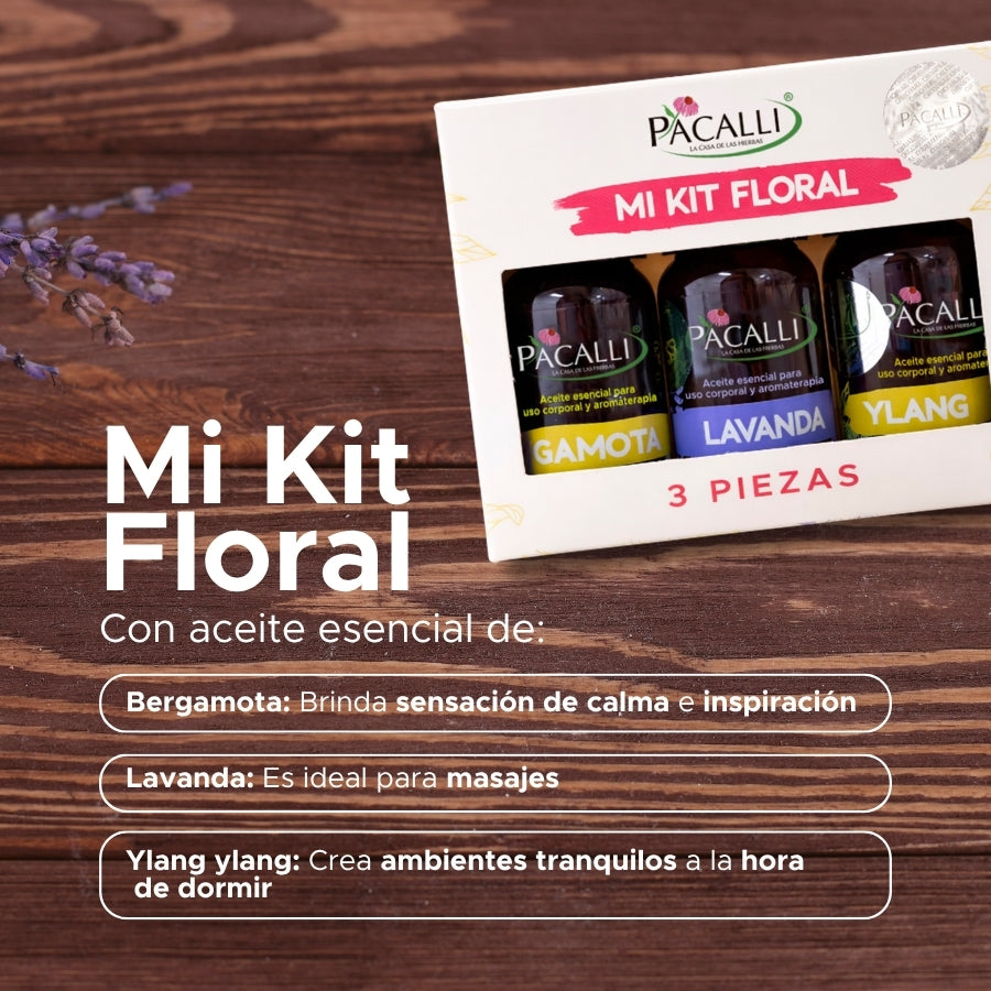 Mi Kit Floral PACALLI · Bergamota, Ylang Ylang y Lavanda · 3 x 10 ml