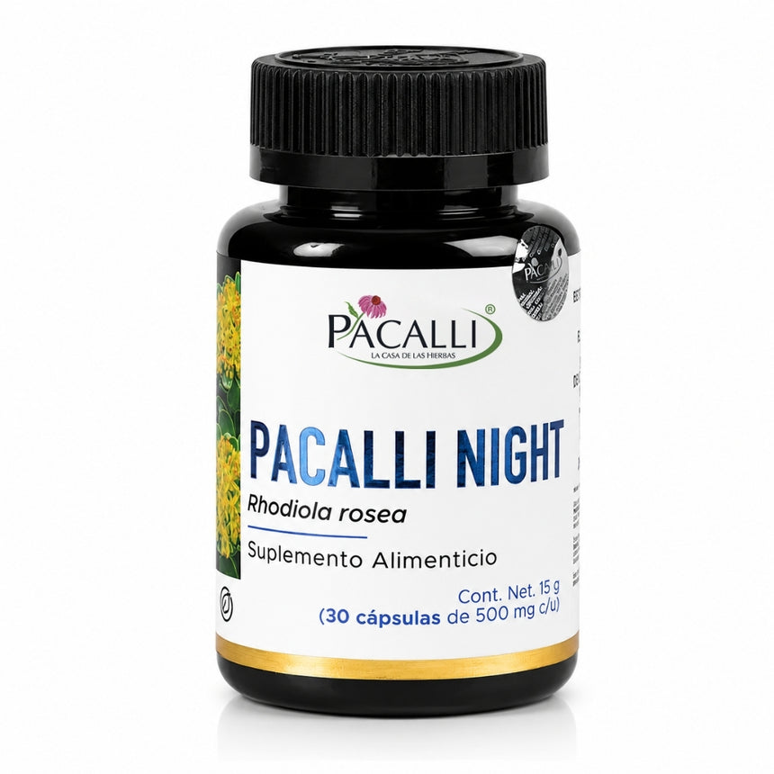 Pacalli Night | Rodiola, Melissa y Menta Verde | 500 mg · 30 caps