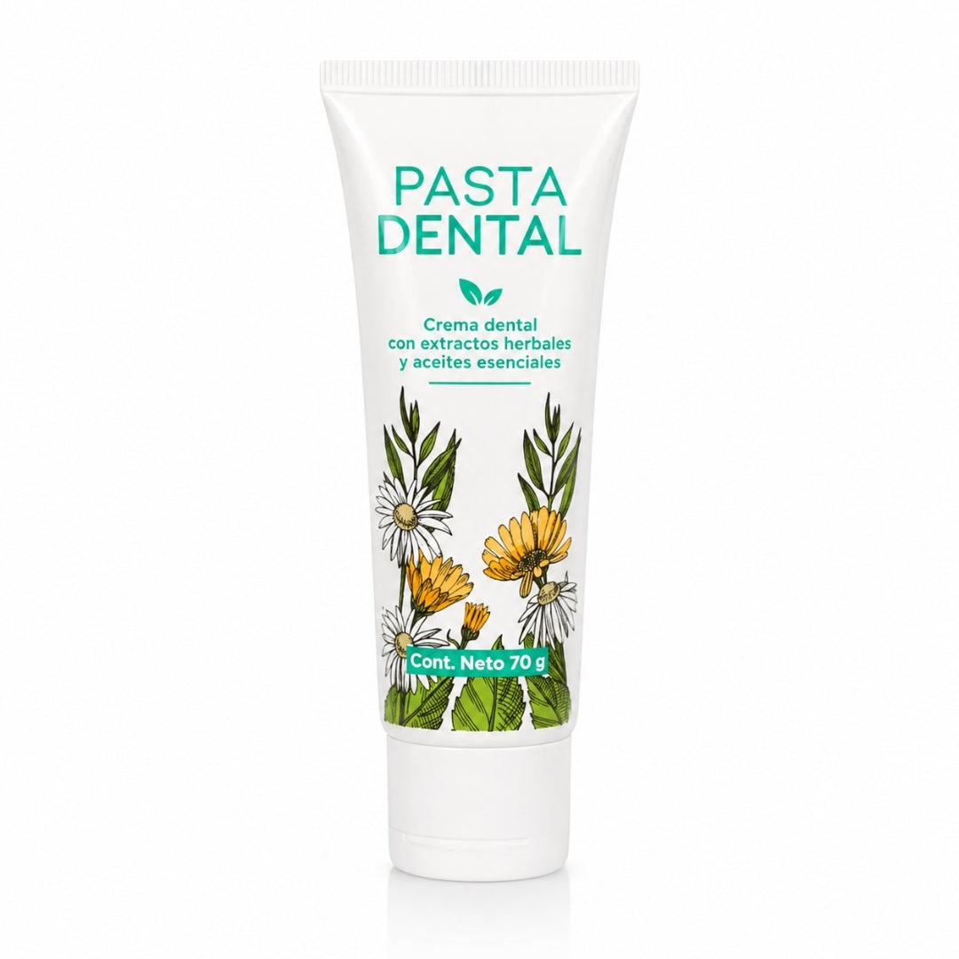 Pasta Dental · Crema Dental Con Extractos Herbales y Aceites Esenciales · 70 g