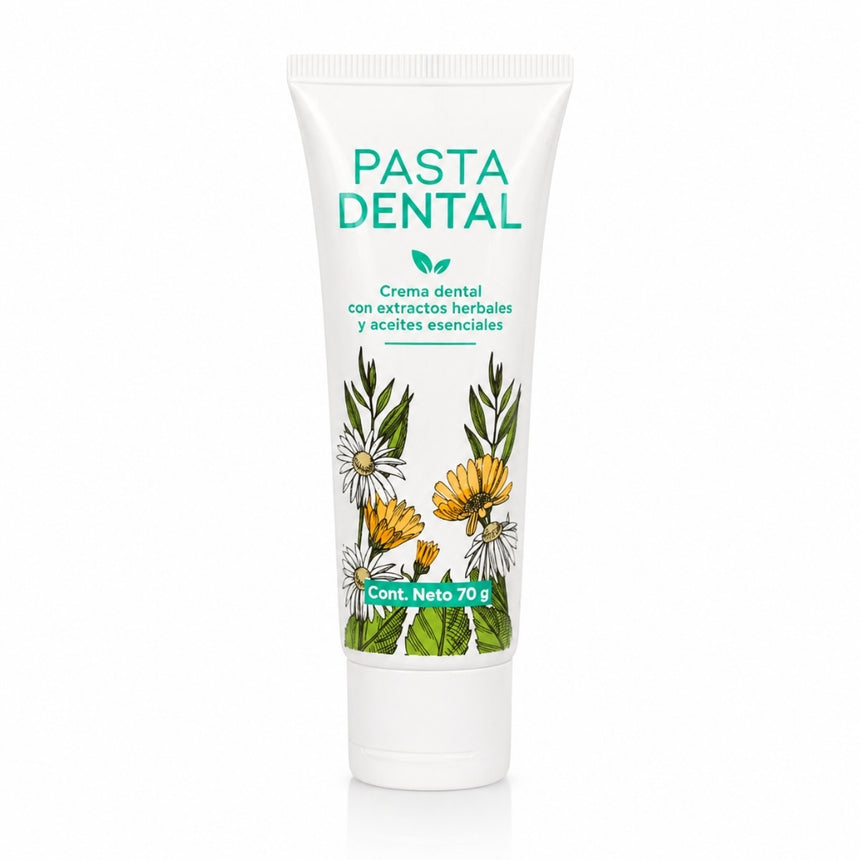 Pasta Dental · Crema Dental Con Extractos Herbales y Aceites Esenciales · 70 g