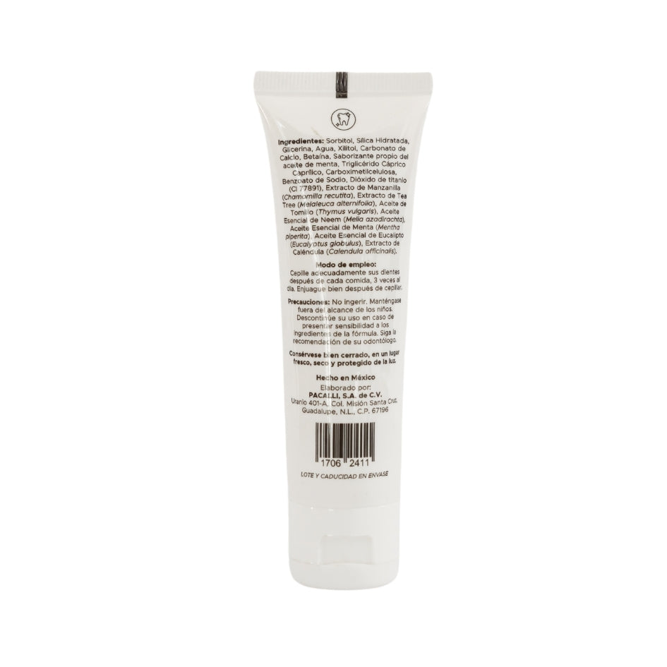 Pasta Dental PACALLI · Crema Dental Con Extractos Herbales y Aceites Esenciales · 70 g