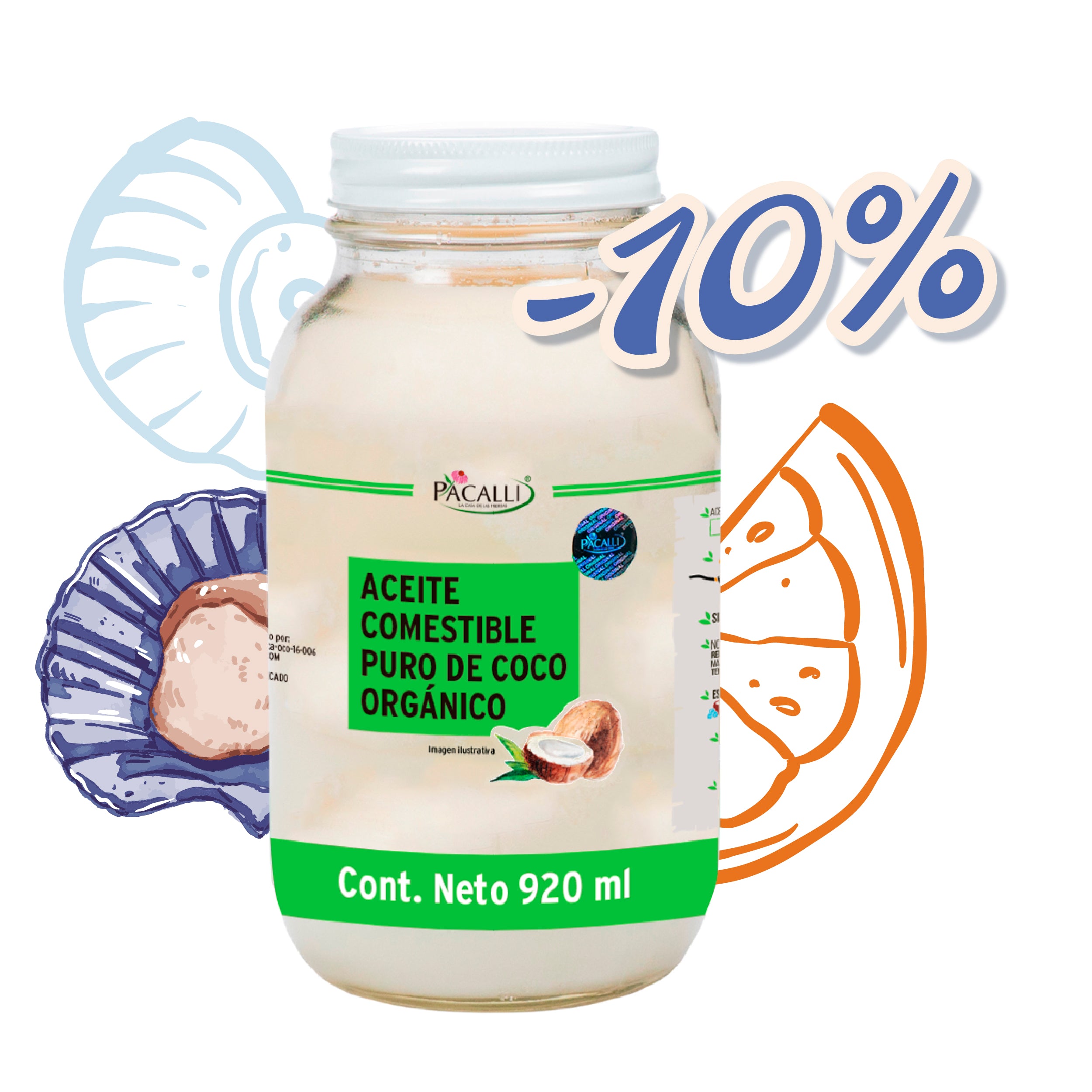 Aceite Comestible Puro de Coco Orgánico  / 920 ml