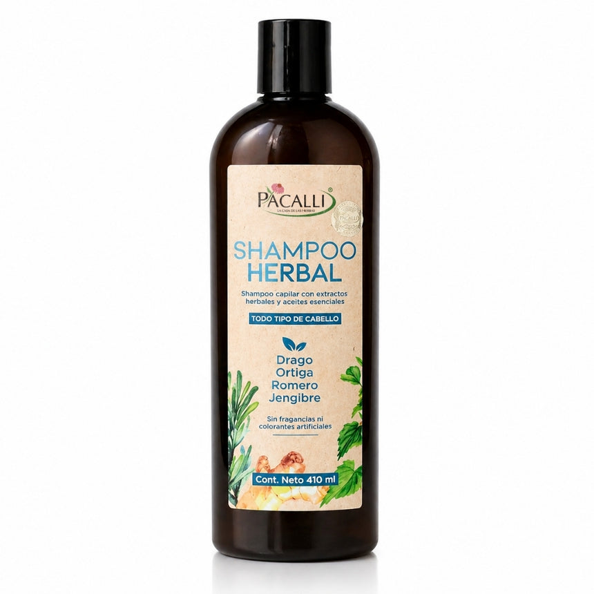 Shampoo Herbal · Con Sangre de Drago, Romero, Jengibre y Ortiga · 410 ml