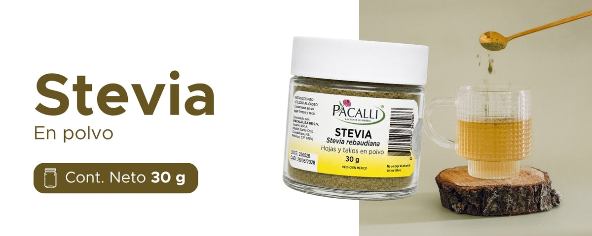 Stevia en Polvo PACALLI · Endulzante de Origen Vegetal · 30 g