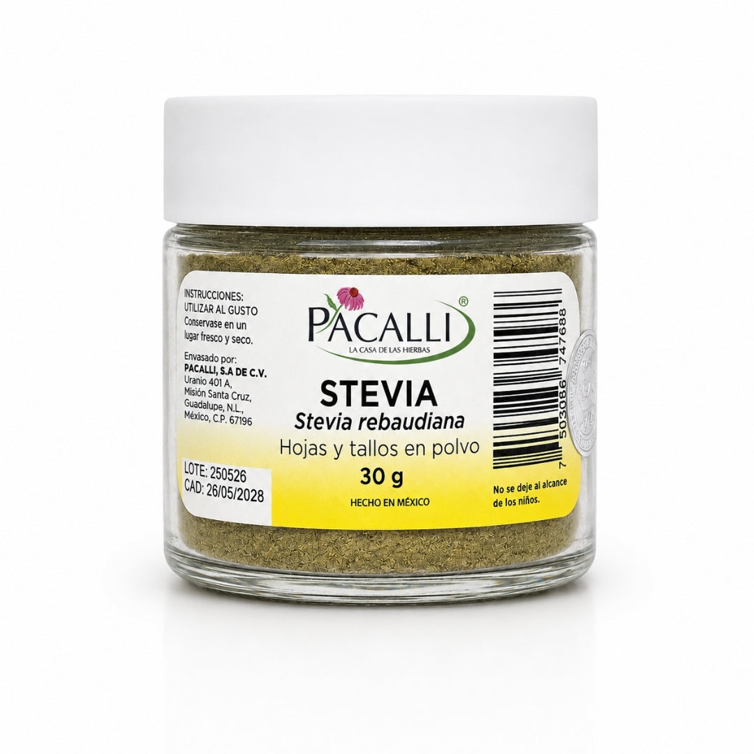 Stevia en Polvo PACALLI · Endulzante de Origen Vegetal · 30 g
