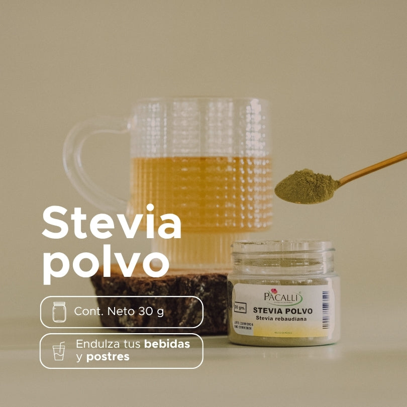 Stevia en Polvo PACALLI · Endulzante de Origen Vegetal · 30 g