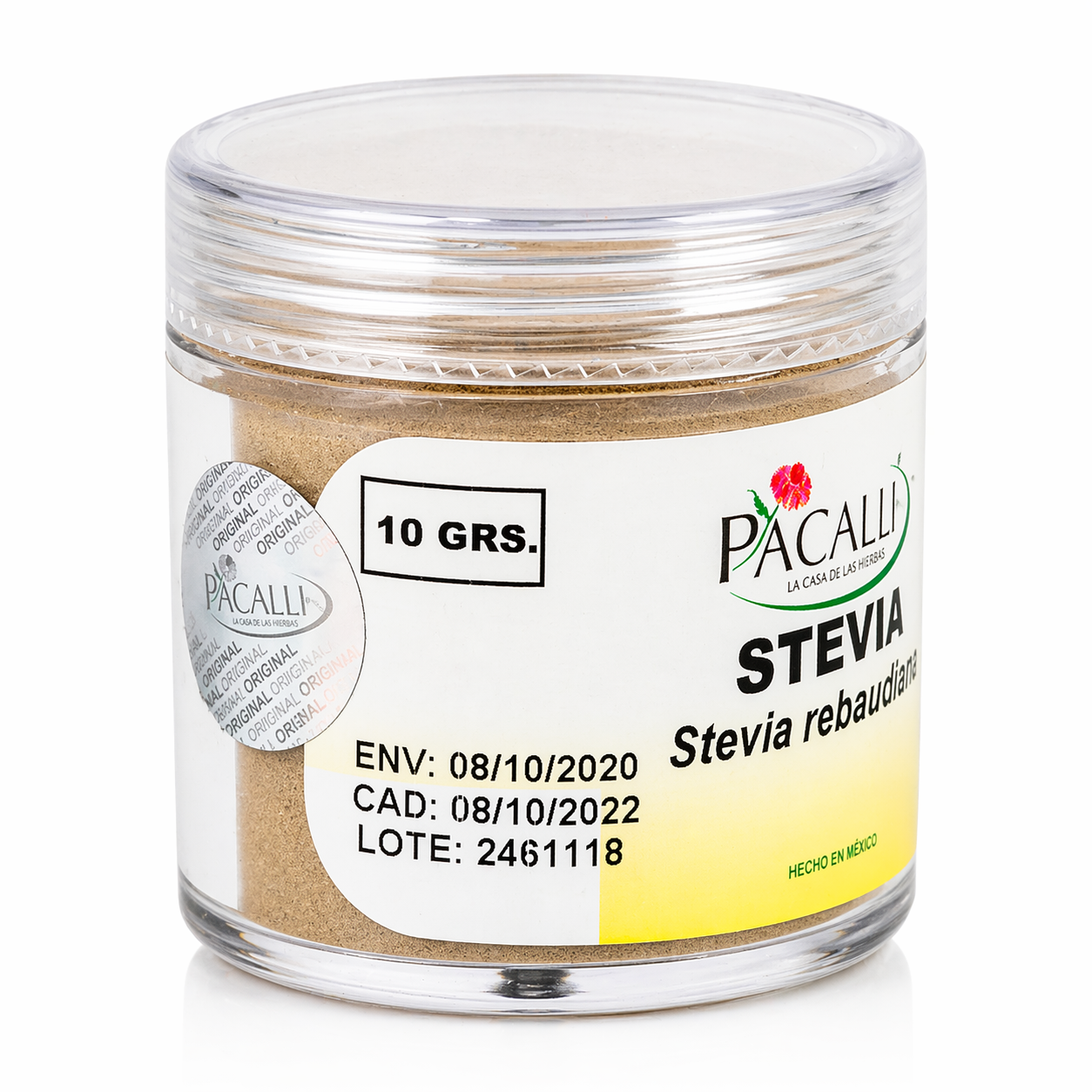 Stevia en Polvo PACALLI · Endulzante de Origen Vegetal en Formato Salero · 10 g